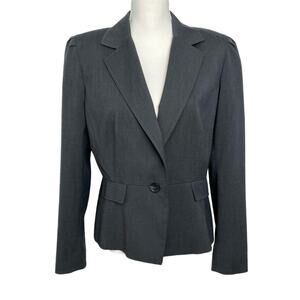 Tahari Dark Gray Cropped Blazer Button Closure Career Ruche Shoulders Size 10